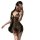 Woman wearing a black lace transparent babydoll set with sheer fabric and delicate detailing, posing seductively.