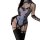 Womens sexy police uniform costume featuring a sheer bodysuit with gold buttons, lace details, and matching garter belt for p...