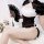 Womens sexy qipao lingerie - side-slit open-crotch floral embroidered chinese-inspired costume with black lace fan and rose a...