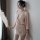Womens sexy sheer lace sleepwear set featuring a transparent satin sleep robe and matching nightgown, styled like a boyfriend...
