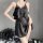 New womens sheer chiffon lingerie set - sweet ruffled cami sleepwear with adjustable straps in black
