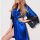 Womens blue satin robe with lace detailing, elegant design perfect for sleepwear or evening outfits.