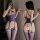Sheer purple lace mesh bodystocking with floral embroidery, featuring a halter neck, open crotch, and attached fishnet stocki...