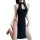 Woman wearing black high-waist split cheongsam lingerie set with reversible design, posing seductively in bedroom outfit.