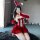 Sexy mesh bodysuit dress for nightclub & new year cosplay, featuring festive bunny ears and a red bow, perfect for holiday-th...