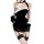 Seductive black velvet dress with white fur trim, fishnet sleeves, and thigh-high stockings, perfect for festive occasions or...