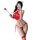 A woman poses with a smartphone, wearing a festive red xianyi seductive lingerie set featuring a backless silk bodysuit and s...