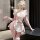 Elegant maid costume cosplay outfit featuring a charming pink and white checkered dress with ruffled details, perfect for dat...