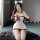 Sexy bunny girl costume featuring mesh crop top and bodycon skirt, perfect for live streaming and holiday parties.