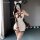 Sexy christmas bunny girl costume featuring mesh crop top and bodycon skirt, perfect for live streaming and holiday parties.