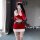 Sexy christmas lingerie set featuring playful split design, bodycon skirt with festive reindeer headband, perfect for new yea...