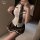 Sexy jk outfit featuring a white blouse with tie, plaid skirt, and thigh-high stockings, perfect for cosplay or evening wear.