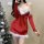 Sexy red christmas-themed lingerie set with fluffy white trim and bow detail, perfect for role play and festive bedroom outfi...