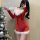 Sexy red christmas-themed lingerie set with fluffy trimmings, perfect for role play and festive bedroom outfits.