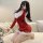 Sexy red christmas-themed dress with white fur trim, perfect for role play and bedroom passion outfits.