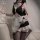 Sexy maid costume with black and white design, featuring ruffled details and thigh-high stockings, perfect for small busts se...