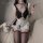 Sexy maid costume set featuring black and white design with ruffles, perfect for seductive elegance bedroom outfits.