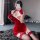 Sexy nightwear set featuring a festive red dress with santa hat details, perfect for holiday parties and christmas outfits.