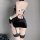 Sexy nightwear set featuring a black velvet mini dress with cutouts, stockings, and gloves, perfect for holiday parties and c...