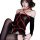 Sexy off-shoulder bodysuit with sheer mesh and high-waisted stockings set for women.
