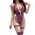 Woman wearing purple lace yan yan flirty lingerie set, open-crotch bodysuit with garter straps and thigh-high stockings.