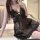 Elegant black lace slip dress with adjustable straps, perfect for comfort sleepwear. features intricate lace detailing and a ...