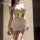 Yaqin female lingerie set - busty illusion sheer mesh bodycon costume with gold accents, pure temptation outfit for small bus...