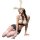 Woman in yaqin nu sexy lingerie set with striped mini skirt, top, bunny ears, and lace stockings posing seductively.