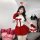 Sexy new year outfit featuring a red velvet bunny costume with bunny ears, bow tie, and gloves, perfect for festive celebrati...