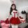 Sexy new year outfit featuring a red velvet bunny costume with fluffy ears, bow tie, and gloves, perfect for festive celebrat...