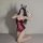 Sexy red lace bunny costume featuring sheer velvet mesh, fluffy trim, and adjustable straps.