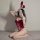 Sexy red lace bunny costume featuring sheer velvet mesh babydoll with fluffy trim and adjustable straps.