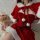 Sexy yet sweet holiday party dress featuring festive red velvet with white fur trim, perfect for live streamers and stage per...