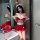 Sexy santa-themed lingerie set with red and white colors, perfect for holiday outfits, ideal for christmas celebrations.