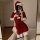 Sexy yet sweet holiday party dress featuring festive red and white colors, perfect for live streamers and stage performers.