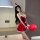 Sexy low-cut v-neck christmas costume dress with festive headband and balloon accessory, perfect for holiday celebrations.