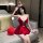 Sexy v-neck strapless bodysuit with festive santa hat and balloon accessory, perfect for new year celebrations.