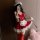 Sexy maid costume with red dress and lace details, perfect for role play and holiday fun.