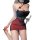Seductive sheer sleep dress featuring built-in pads, black and red design with rose embellishments, bodycon fit for comfort a...