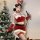 Sexy busty cosplay costume, new year party outfit - tight bodycon mini skirt with red velvet top and santa hat accessory for ...
