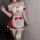 Sexy maid costume with red and white colors, featuring ruffles and bows, perfect for festive occasions or themed events.