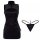 Vintage-inspired black cheongsam with split design, paired with matching thong-style lingerie for romantic couple play.