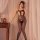 Woman modeling yeqingge sheer bodysuit with open-crotch design, featuring transparent mesh and elegant lingerie styling.