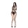 Woman wearing yese yese lace trim mesh bodysuit set with sheer floral cut-out bra and panty, posing in black heels.