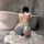 Vintage-inspired lingerie set featuring a chinese-style embroidered design, with a busty corset and seductive belly dance bod...