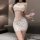 A woman models a yeshengxian sexy lace bodysuit, featuring intricate lace details and an open-crotch design, perfect for sedu...