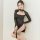Elegant black sheer split cheongsam dress set with long sleeves and delicate lace details, perfect for women seeking sensual ...