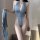 A woman models a yingqing sexy lingerie set featuring a backless bodycon bandage dress with adjustable straps, perfect as no-...