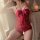 Elegant red lace sleepwear set featuring a bow design, sheer fabric, and no-remove style for small bust women seeking sensual...