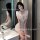 Sexy lace lingerie set for women, featuring cheongsam style short robe with ties and cut-out details.